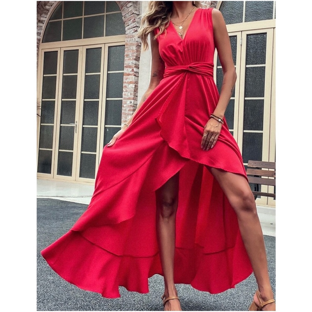 Boho Sleeveless High Low Ruffle Maxi Dress - Picture 14 of 14
